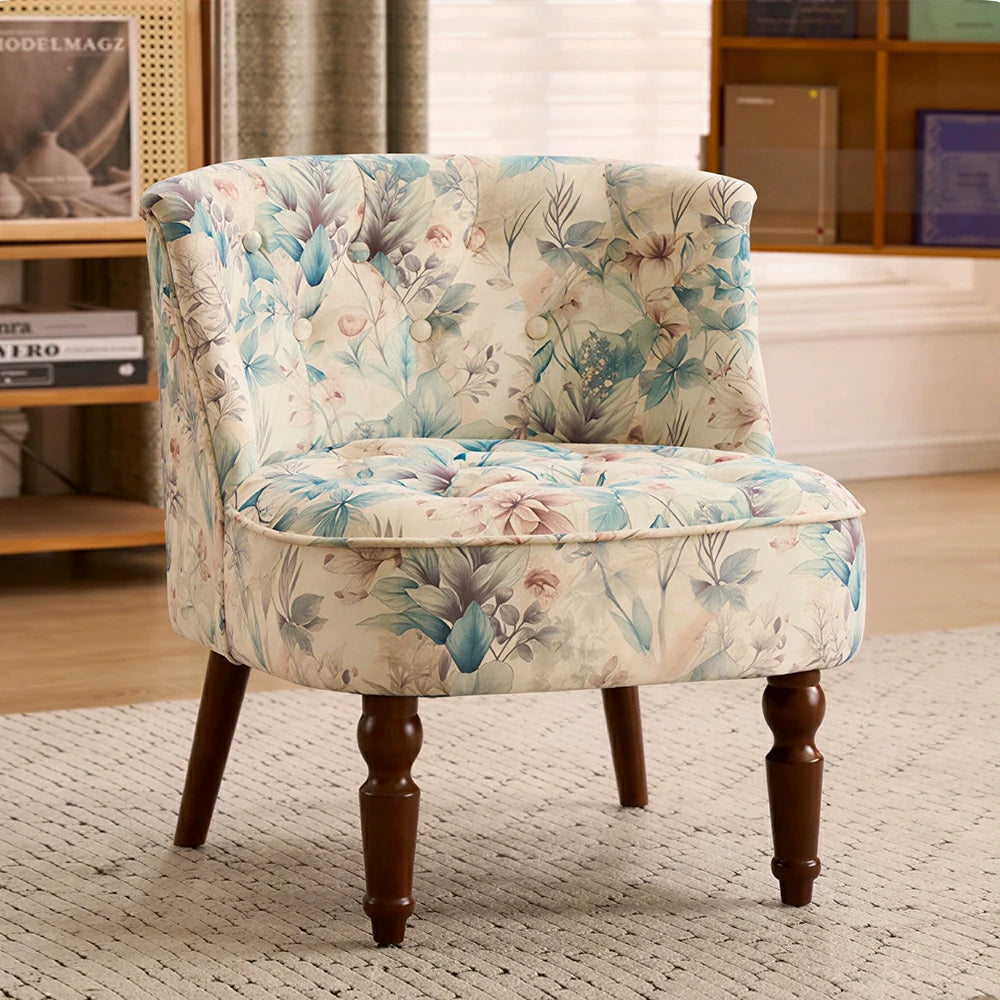 LIVARA Printed Velvet Accent Chair - Floral Single Sofa for Living Room - Icy Light Blue