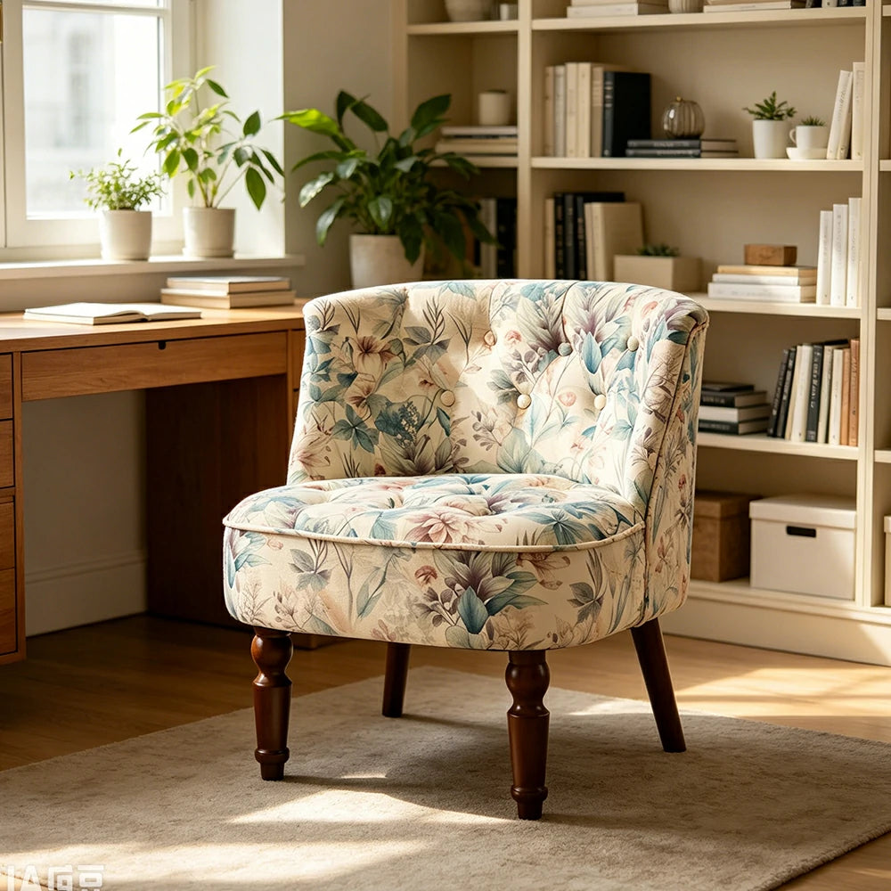 LIVARA Printed Velvet Accent Chair - Floral Single Sofa for Living Room - Icy Light Blue