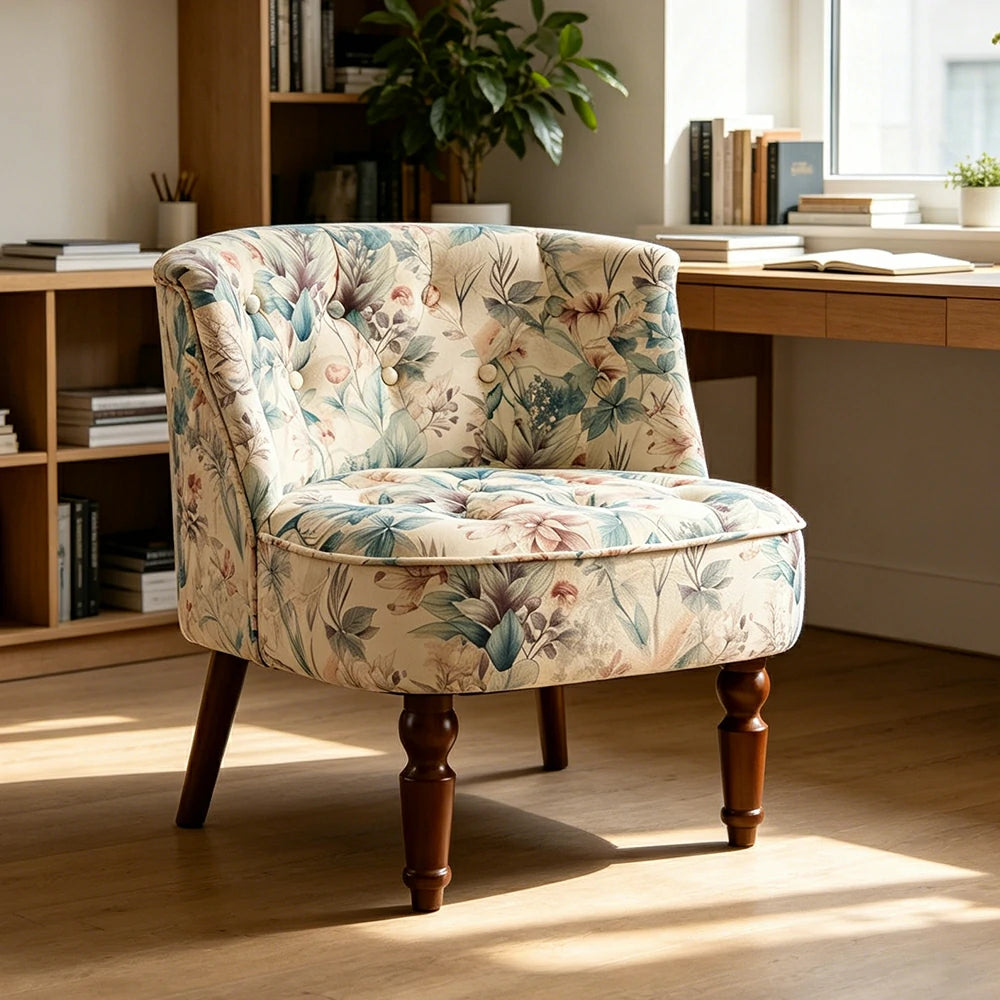 LIVARA Printed Velvet Accent Chair - Floral Single Sofa for Living Room - Icy Light Blue