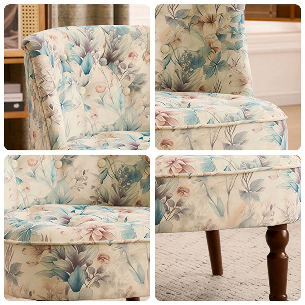 LIVARA Printed Velvet Accent Chair - Floral Single Sofa for Living Room - Icy Light Blue