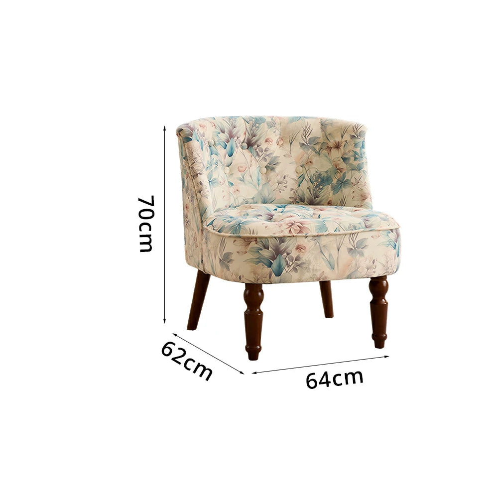 LIVARA Printed Velvet Accent Chair - Floral Single Sofa for Living Room - Icy Light Blue