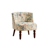 LIVARA Printed Velvet Accent Chair - Floral Single Sofa for Living Room - Icy Light Blue
