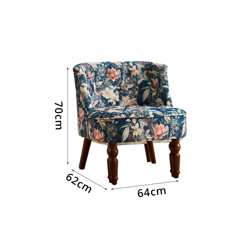 LIVARA Printed Velvet Accent Chair - Floral Single Sofa for Living Room - Dark Blue Floral