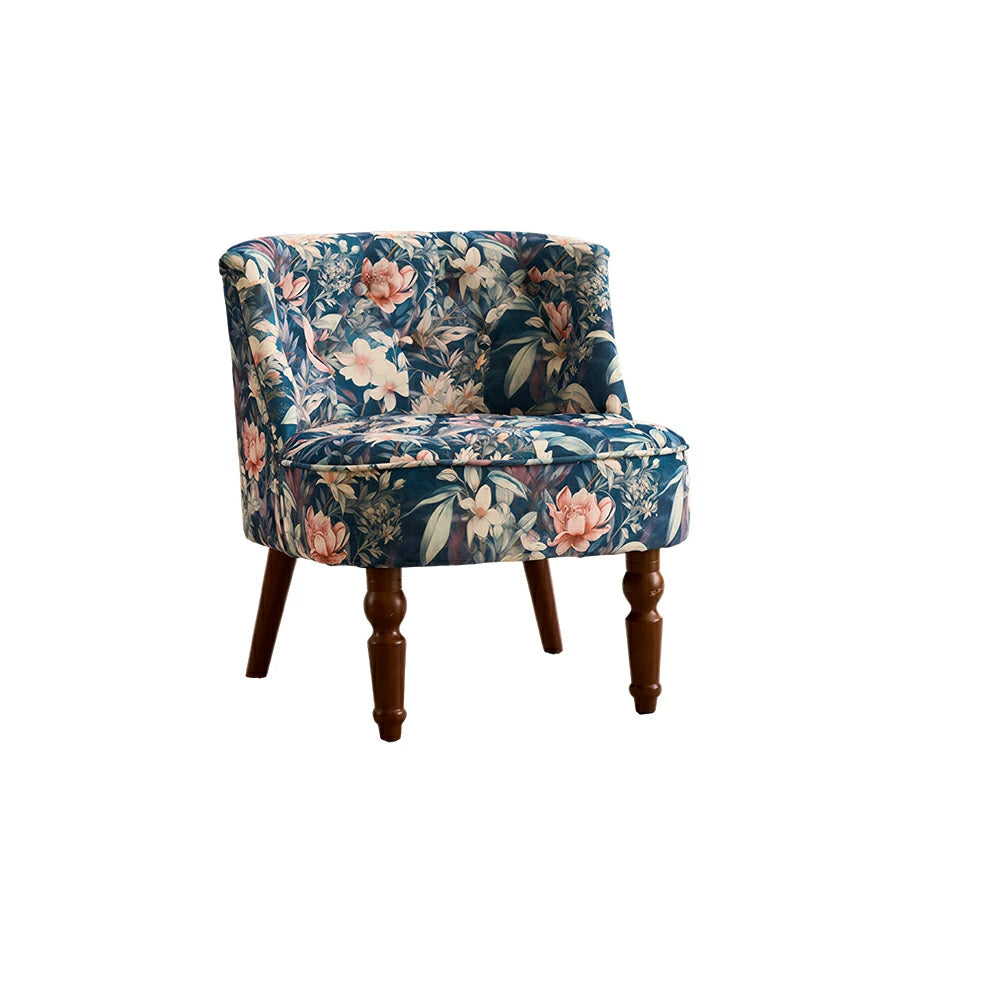 LIVARA Printed Velvet Accent Chair - Floral Single Sofa for Living Room - Dark Blue Floral