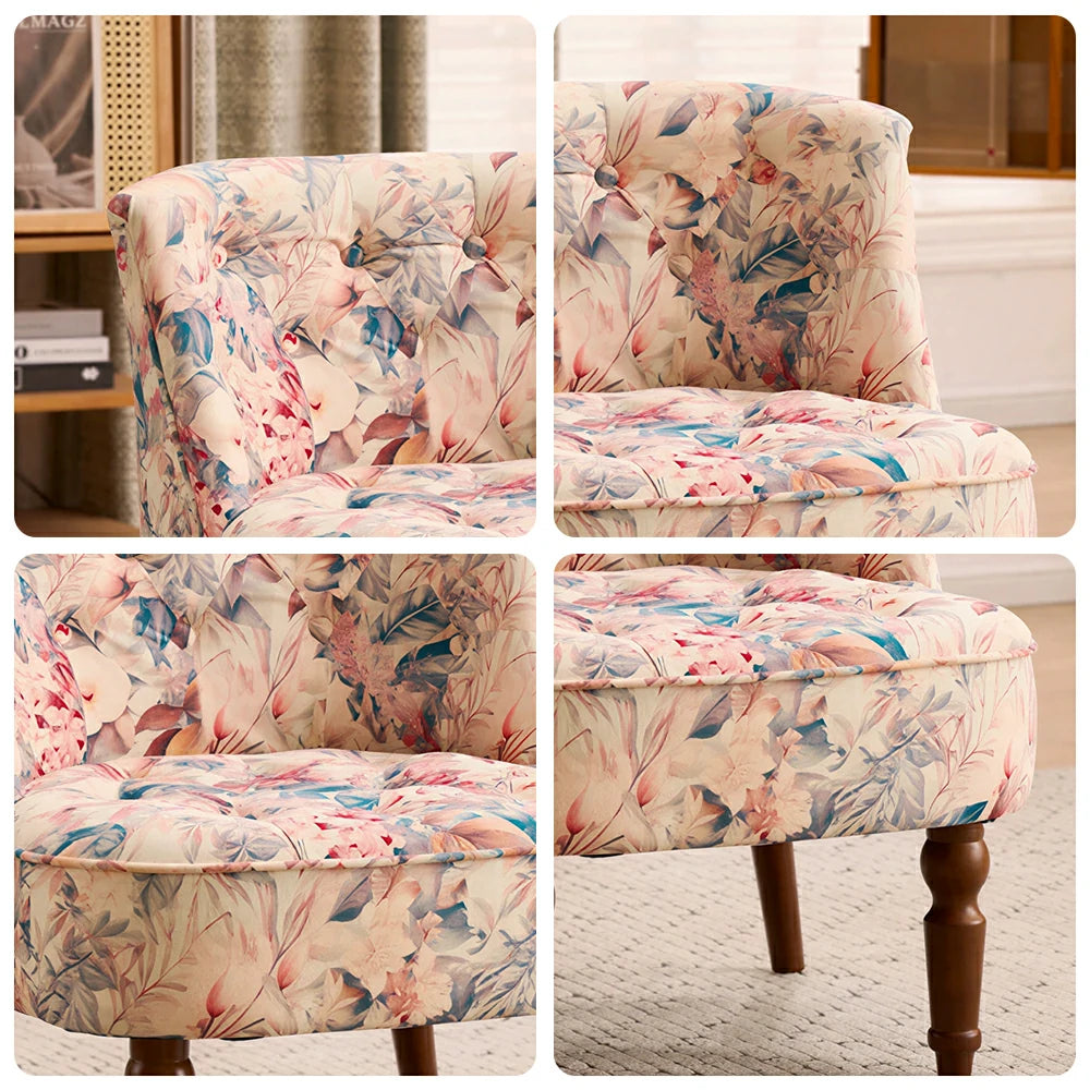 LIVARA Printed Velvet Accent Chair - Floral Single Sofa for Living Room - Pink Garden