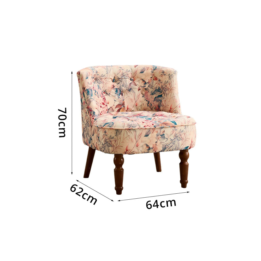 LIVARA Printed Velvet Accent Chair - Floral Single Sofa for Living Room - Pink Garden
