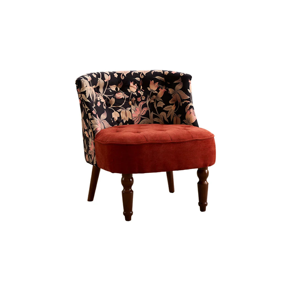 LIVARA Gilded Floral & Red Cotton Linen Accent Chair - Vintage Living Room Single Sofa - Red Floral