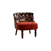 LIVARA Gilded Floral & Red Cotton Linen Accent Chair - Vintage Living Room Single Sofa - Red Floral