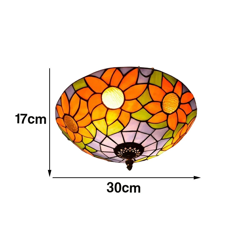 LIVARA Blue Sunflower Stained Glass Ceiling Light Handcrafted Vintage Mediterranean Ambient Lighting 30/40cm Living Bedroom Dining