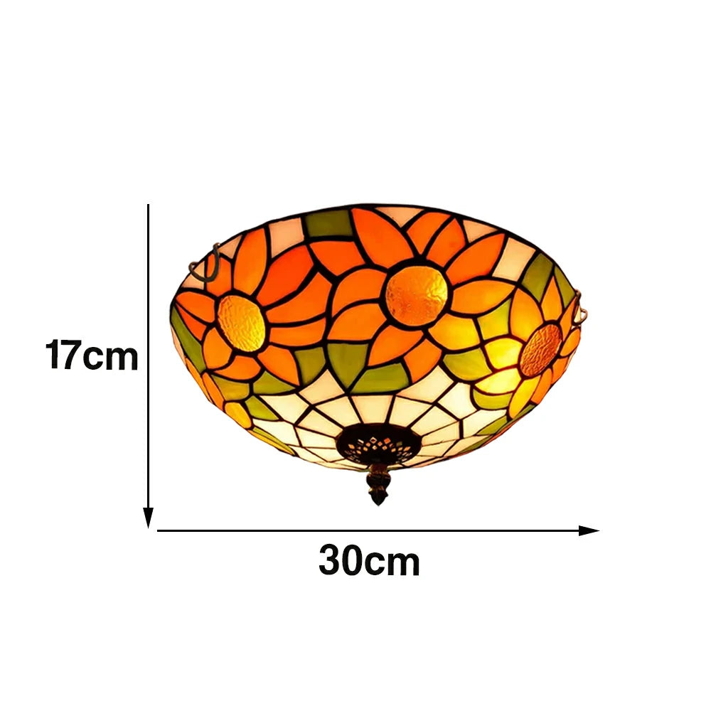 LIVARA White Sunflower Stained Glass Ceiling Light Handcrafted Vintage Mediterranean Ambient Lighting 30/40cm Living Bedroom Dining