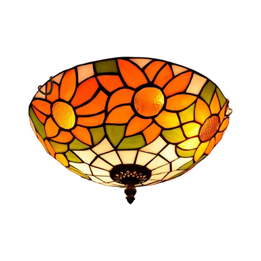 LIVARA White Sunflower Stained Glass Ceiling Light Handcrafted Vintage Mediterranean Ambient Lighting 30/40cm Living Bedroom Dining