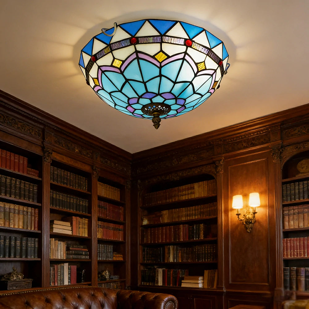 LIVARA Mediterranean Style Stained Glass Ceiling Light Handcrafted Vintage Ambient Lighting 30/40cm Living Room Bedroom Dining