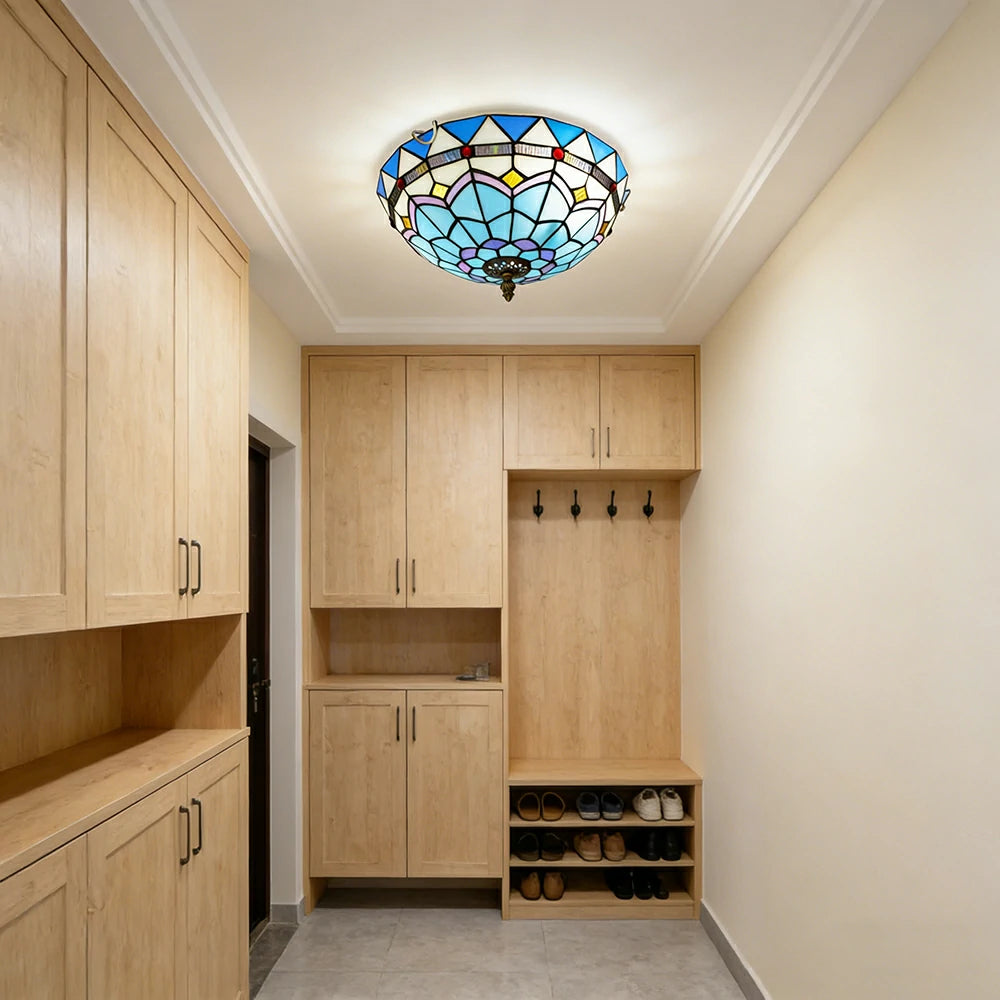 LIVARA Mediterranean Style Stained Glass Ceiling Light Handcrafted Vintage Ambient Lighting 30/40cm Living Room Bedroom Dining