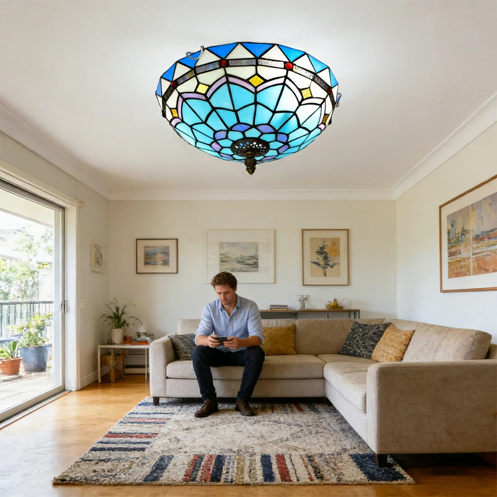 LIVARA Mediterranean Style Stained Glass Ceiling Light Handcrafted Vintage Ambient Lighting 30/40cm Living Room Bedroom Dining