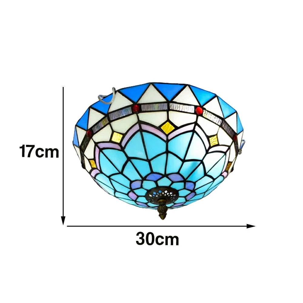 LIVARA Mediterranean Style Stained Glass Ceiling Light Handcrafted Vintage Ambient Lighting 30/40cm Living Room Bedroom Dining