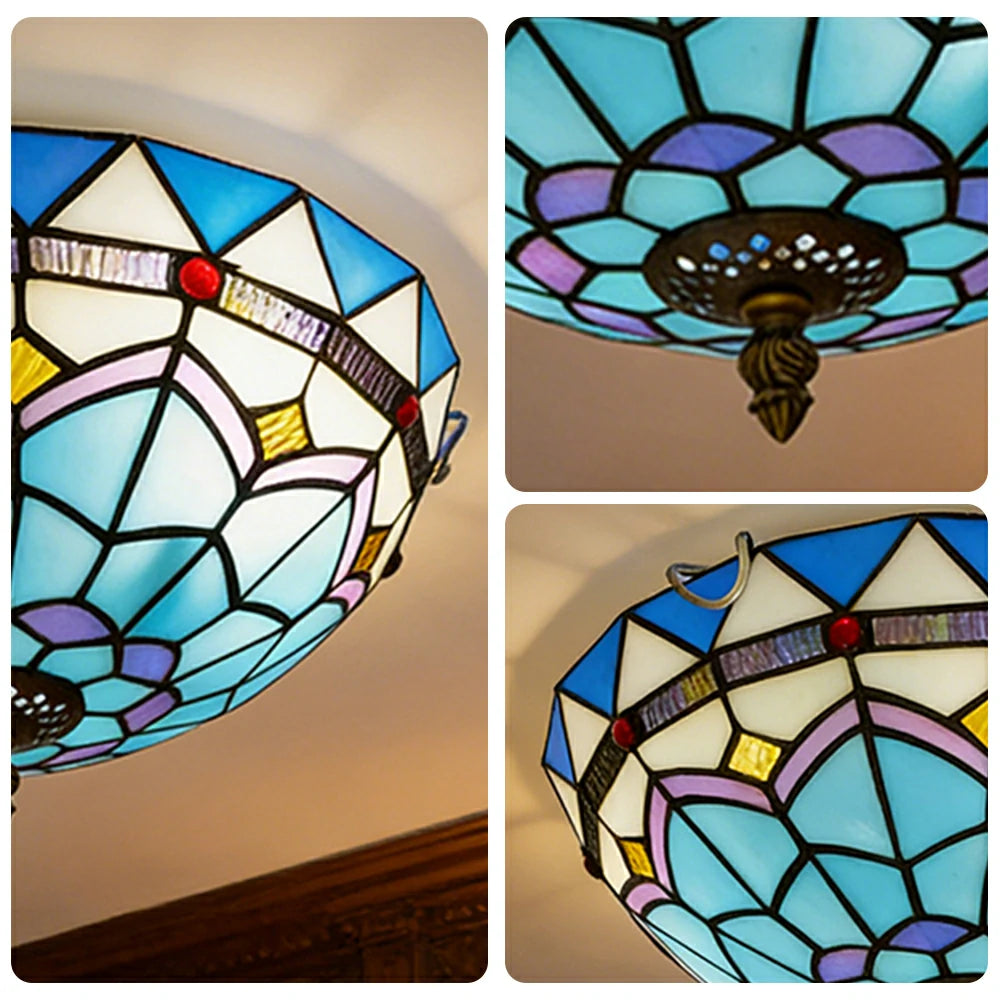 LIVARA Mediterranean Style Stained Glass Ceiling Light Handcrafted Vintage Ambient Lighting 30/40cm Living Room Bedroom Dining