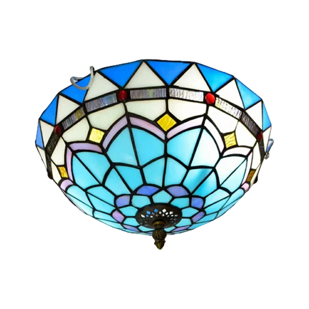 LIVARA Mediterranean Style Stained Glass Ceiling Light Handcrafted Vintage Ambient Lighting 30/40cm Living Room Bedroom Dining