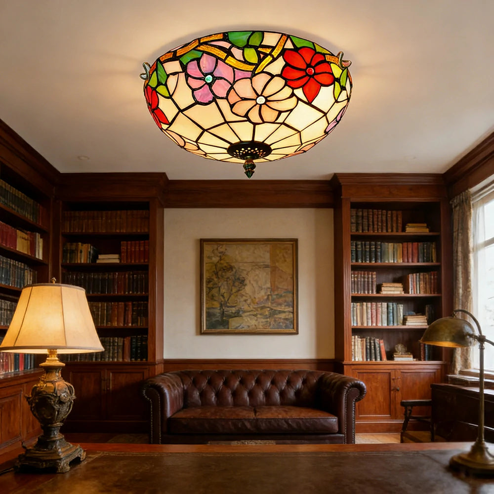 LIVARA Morning Glory Stained Glass Ceiling Light Handcrafted Vintage Ambient Lighting 30/40cm Living Room Bedroom Dining