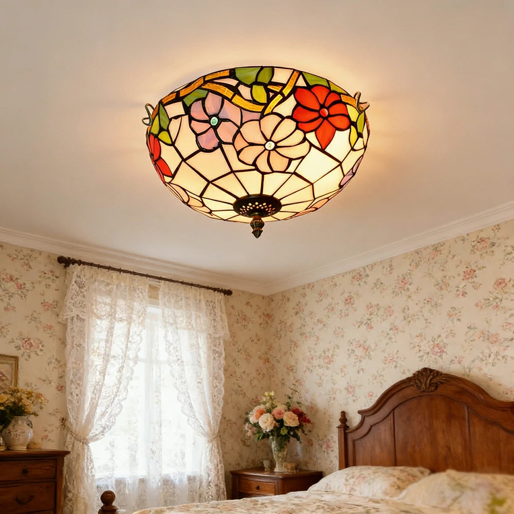 LIVARA Morning Glory Stained Glass Ceiling Light Handcrafted Vintage Ambient Lighting 30/40cm Living Room Bedroom Dining
