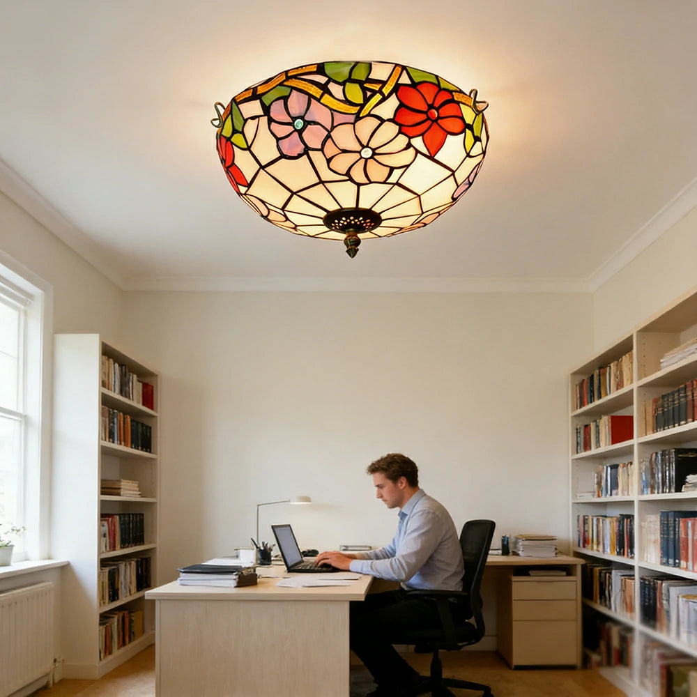 LIVARA Morning Glory Stained Glass Ceiling Light Handcrafted Vintage Ambient Lighting 30/40cm Living Room Bedroom Dining