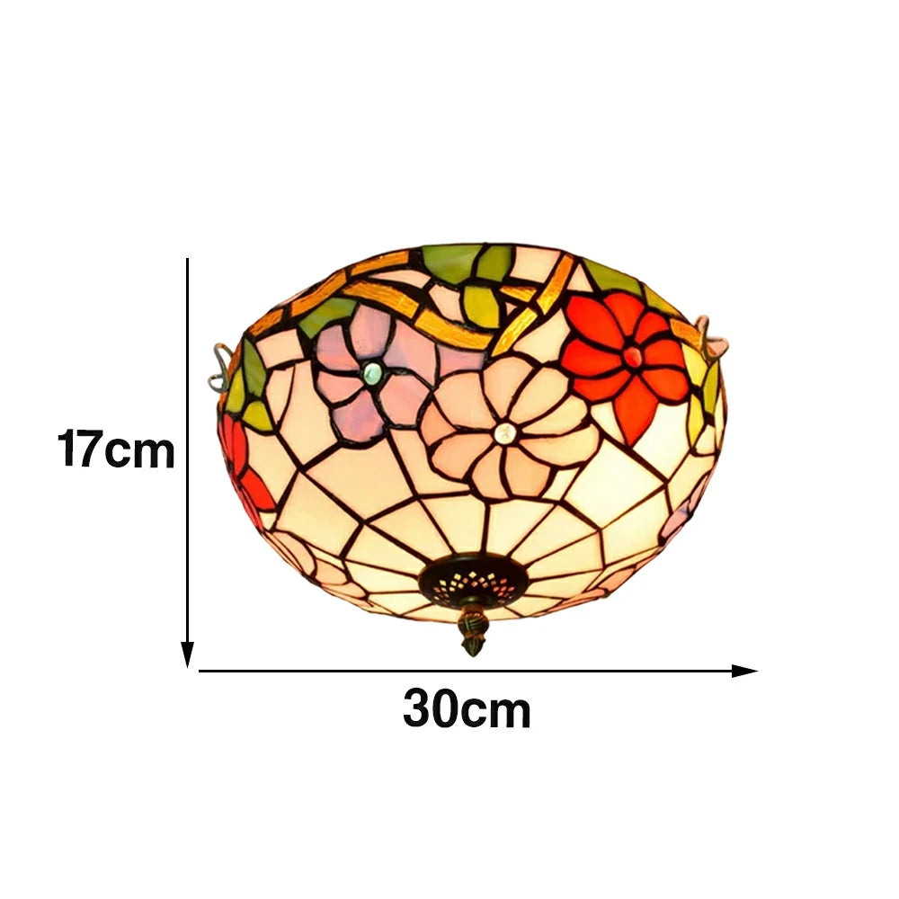 LIVARA Morning Glory Stained Glass Ceiling Light Handcrafted Vintage Ambient Lighting 30/40cm Living Room Bedroom Dining