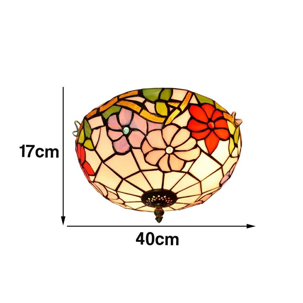 LIVARA Morning Glory Stained Glass Ceiling Light Handcrafted Vintage Ambient Lighting 30/40cm Living Room Bedroom Dining