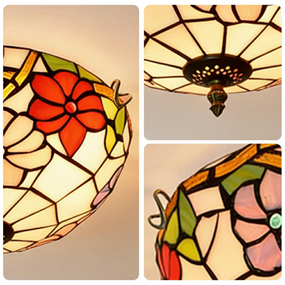 LIVARA Morning Glory Stained Glass Ceiling Light Handcrafted Vintage Ambient Lighting 30/40cm Living Room Bedroom Dining