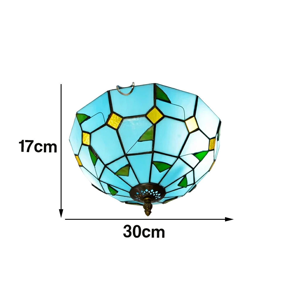 LIVARA Blue Leaf Stained Glass Ceiling Light Handcrafted Vintage Ambient Lighting 30/40cm Living Room Bedroom Dining