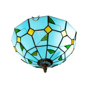 LIVARA Blue Leaf Stained Glass Ceiling Light Handcrafted Vintage Ambient Lighting 30/40cm Living Room Bedroom Dining