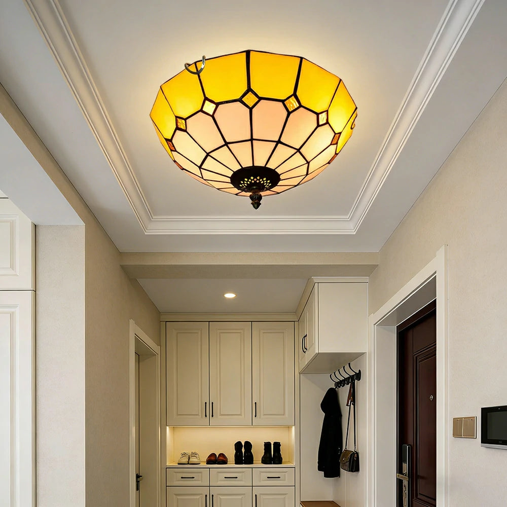 LIVARA Stained Glass Ceiling Light Handcrafted Vintage Ambient Lighting 30/40cm Living Room Bedroom Dining - Yellow