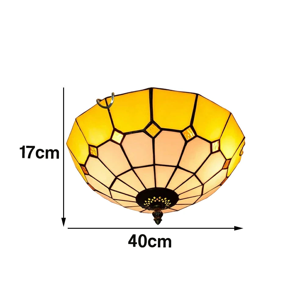 LIVARA Stained Glass Ceiling Light Handcrafted Vintage Ambient Lighting 30/40cm Living Room Bedroom Dining - Yellow