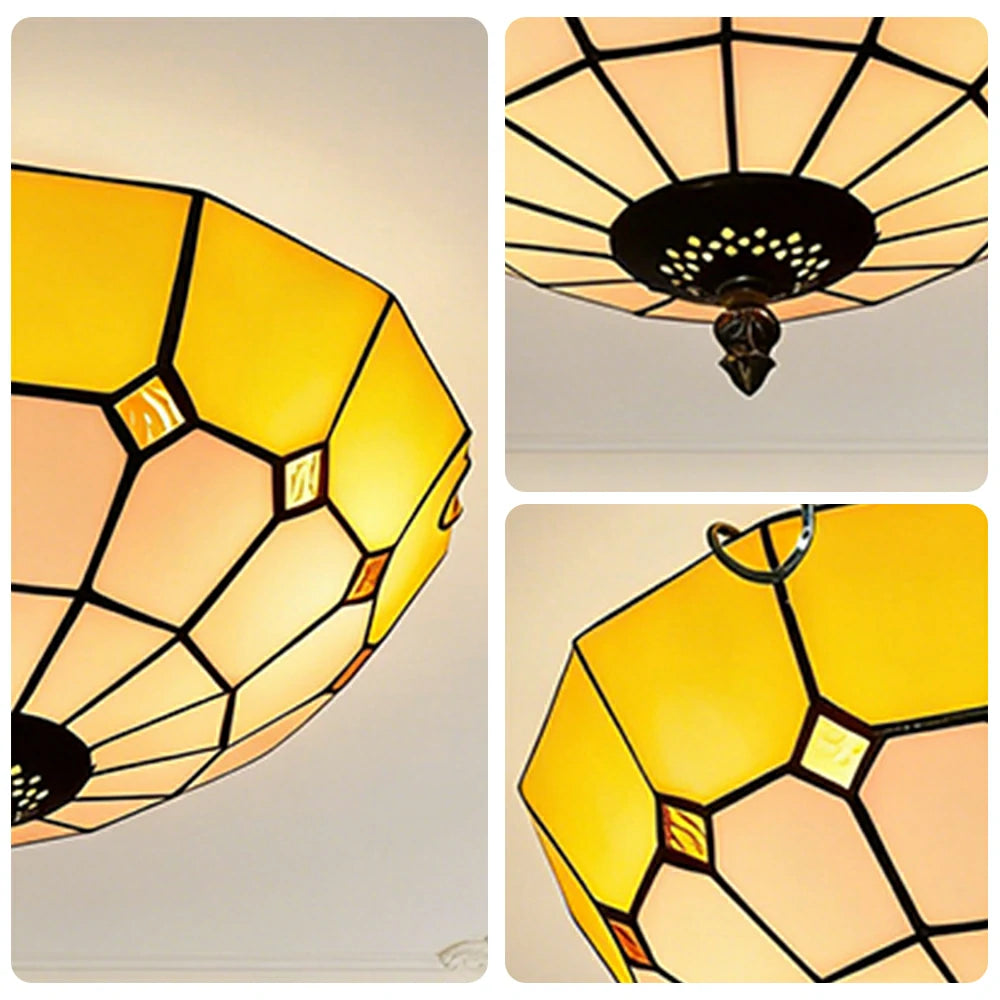 LIVARA Stained Glass Ceiling Light Handcrafted Vintage Ambient Lighting 30/40cm Living Room Bedroom Dining - Yellow