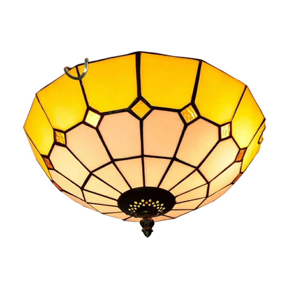 LIVARA Stained Glass Ceiling Light Handcrafted Vintage Ambient Lighting 30/40cm Living Room Bedroom Dining - Yellow