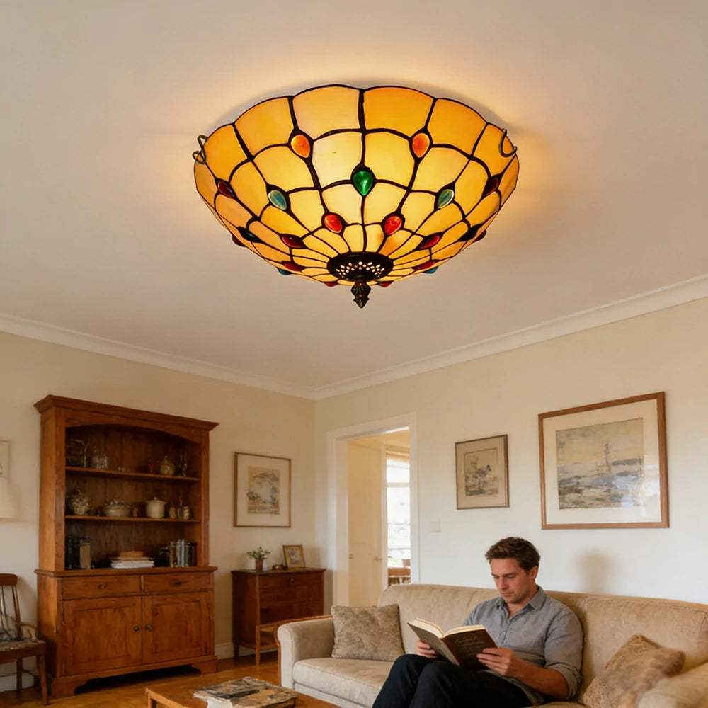 LIVARA Colorful Bead Stained Glass Ceiling Light Handcrafted Vintage Ambient Lighting 30/40cm Living Room Bedroom Dining