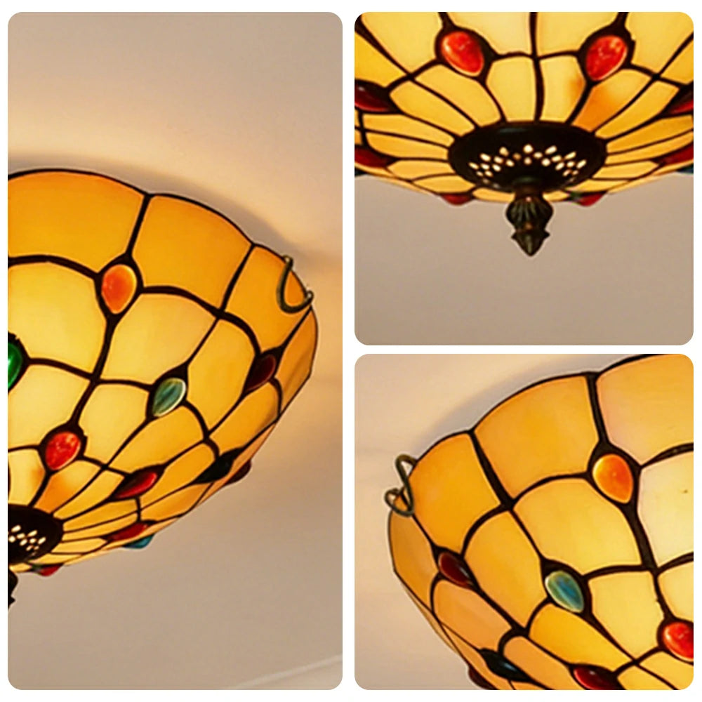 LIVARA Colorful Bead Stained Glass Ceiling Light Handcrafted Vintage Ambient Lighting 30/40cm Living Room Bedroom Dining