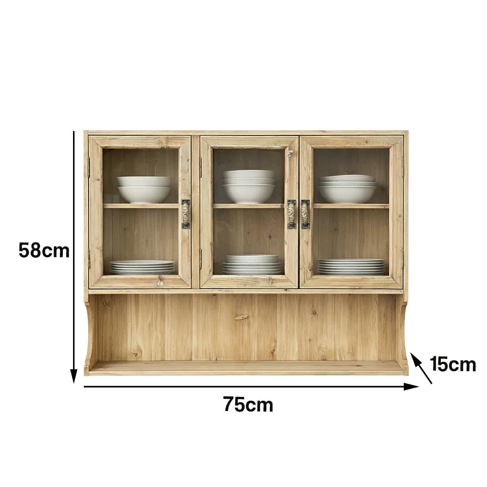 LIVARA Vintage Wall Cabinet - Glass Door Display Storage - Solid Wood Construction - Rustic Distressed Finish for Home or Boutique