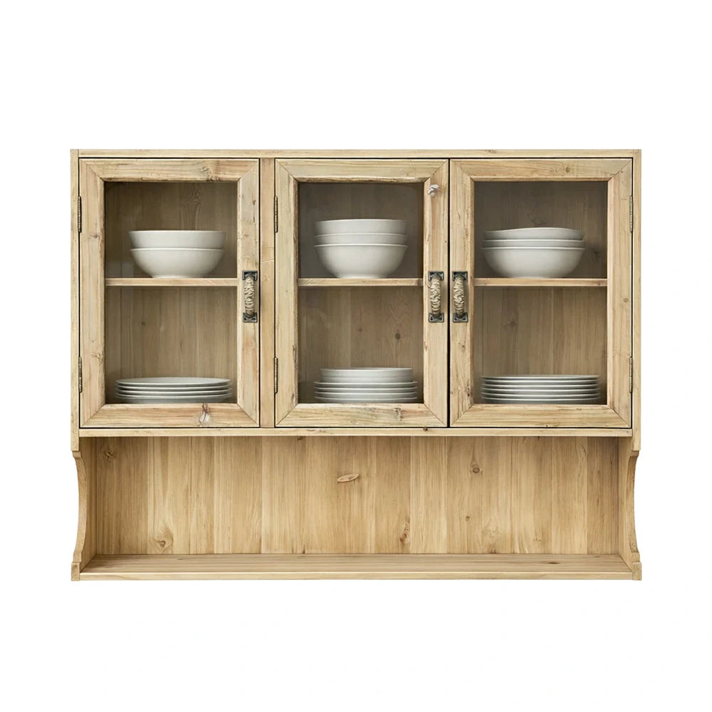 LIVARA Vintage Wall Cabinet - Glass Door Display Storage - Solid Wood Construction - Rustic Distressed Finish for Home or Boutique