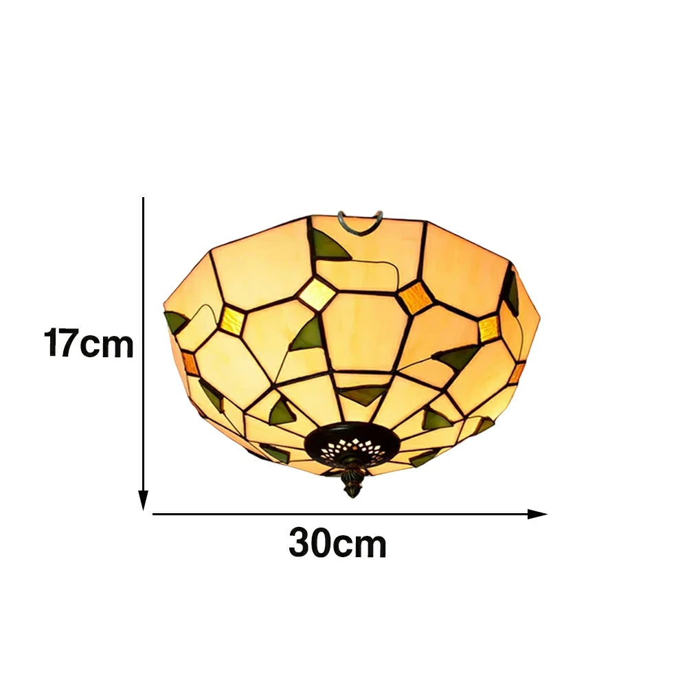 LIVARA Warm Leaf Stained Glass Ceiling Light Handcrafted Vintage Ambient Lighting 30/40cm Living Room Bedroom Dining