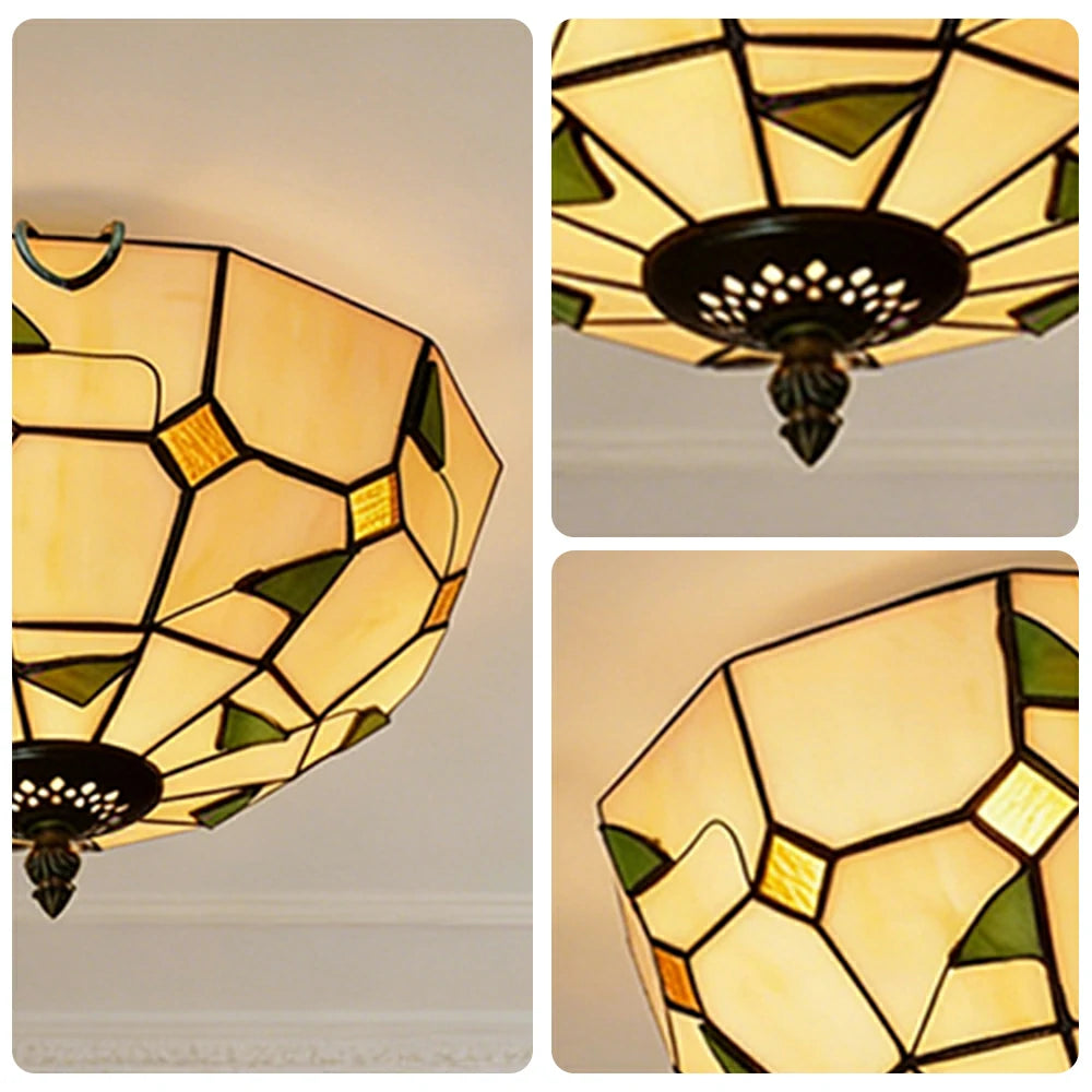 LIVARA Warm Leaf Stained Glass Ceiling Light Handcrafted Vintage Ambient Lighting 30/40cm Living Room Bedroom Dining