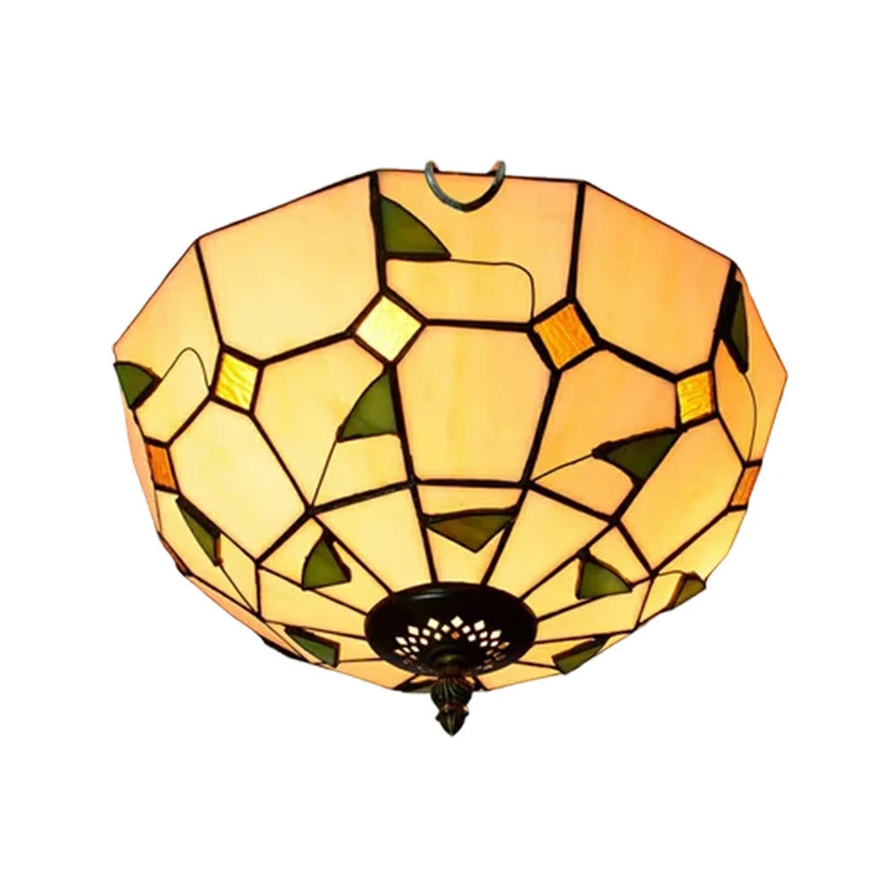 LIVARA Warm Leaf Stained Glass Ceiling Light Handcrafted Vintage Ambient Lighting 30/40cm Living Room Bedroom Dining