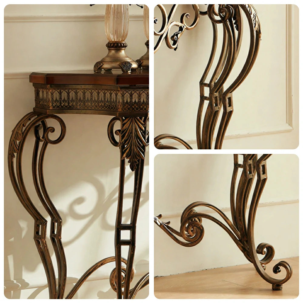 LIVARA Entryway Console Table - Vintage Iron Frame Display Table for Hallway - Antique Brown
