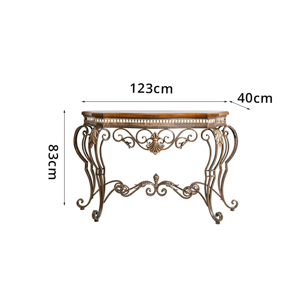 LIVARA Entryway Console Table - Vintage Iron Frame Display Table for Hallway - Antique Brown