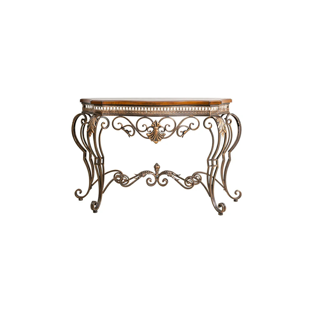 LIVARA Entryway Console Table - Vintage Iron Frame Display Table for Hallway - Antique Brown
