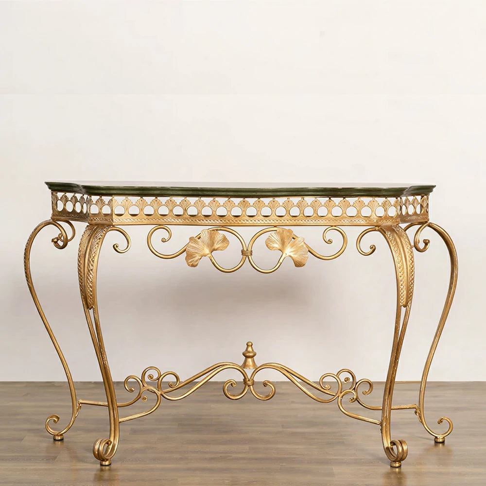 LIVARA Jinyun Entryway Console Table - Curved Metal Frame Display Table for Hallway - Antique Gold
