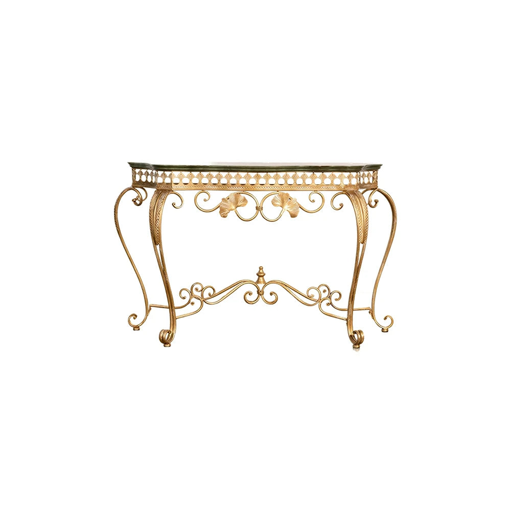 LIVARA Jinyun Entryway Console Table - Curved Metal Frame Display Table for Hallway - Antique Gold