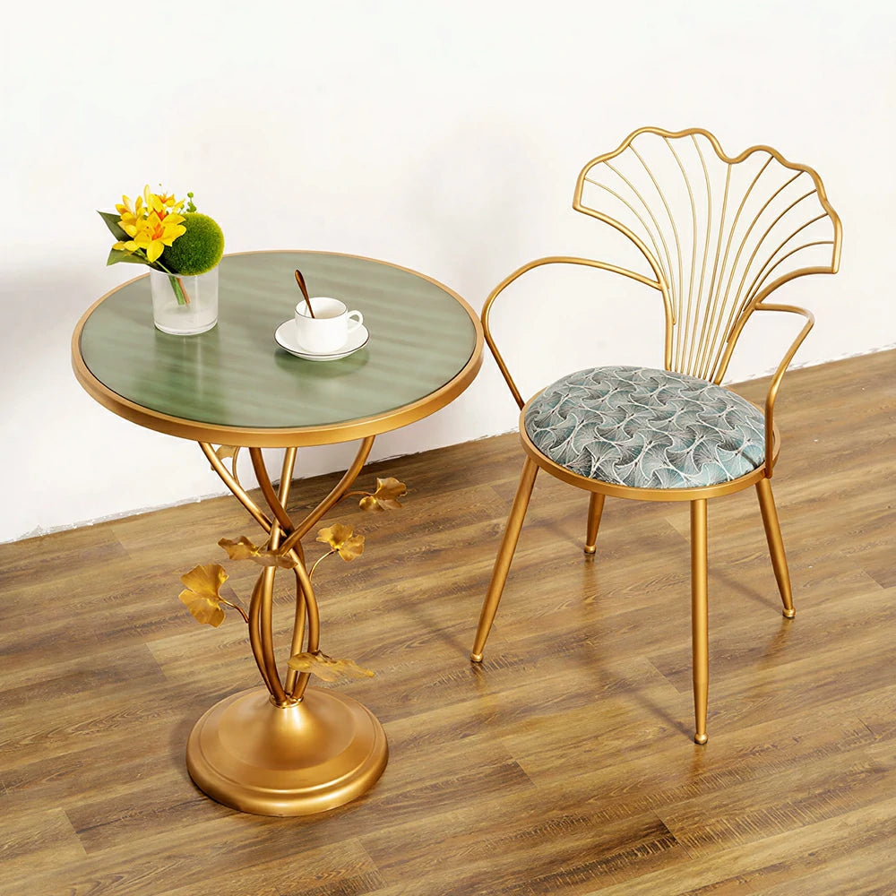 LIVARA Artistic Round Side Table - Vintage Metal Accent Table for Balcony Living Room - Green Gold