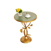 LIVARA Artistic Round Side Table - Vintage Metal Accent Table for Balcony Living Room - Green Gold