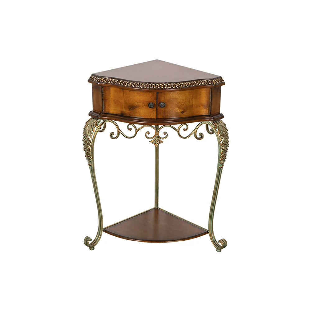 LIVARA Triangular Corner Cabinet - Birch Wood and Metal Side Table for Bedroom - Vintage Wood