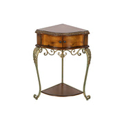 LIVARA Triangular Corner Cabinet - Birch Wood and Metal Side Table for Bedroom - Vintage Wood