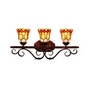 LIVARA European Vintage Red Flower 3-Light Wall Light Stained Glass Handcrafted Iron Frame 63cm Living Room Bedroom Dining